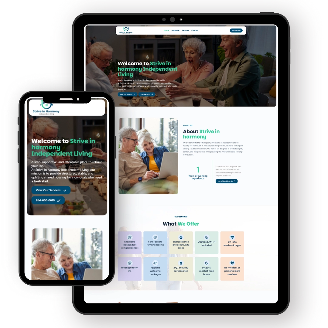 Portfolio 11 Strive in harmony Independent Living Website Design
